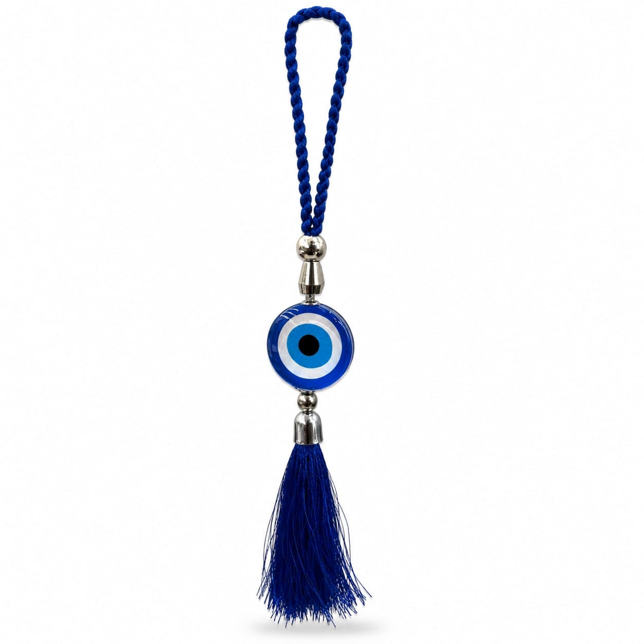 Blue Evil Eye Car Hanging Ornament with Tassel, Decorative Rear View Mirror Charm for Car, Home, Office and Gifting, Braided Loop Hanging Accessory