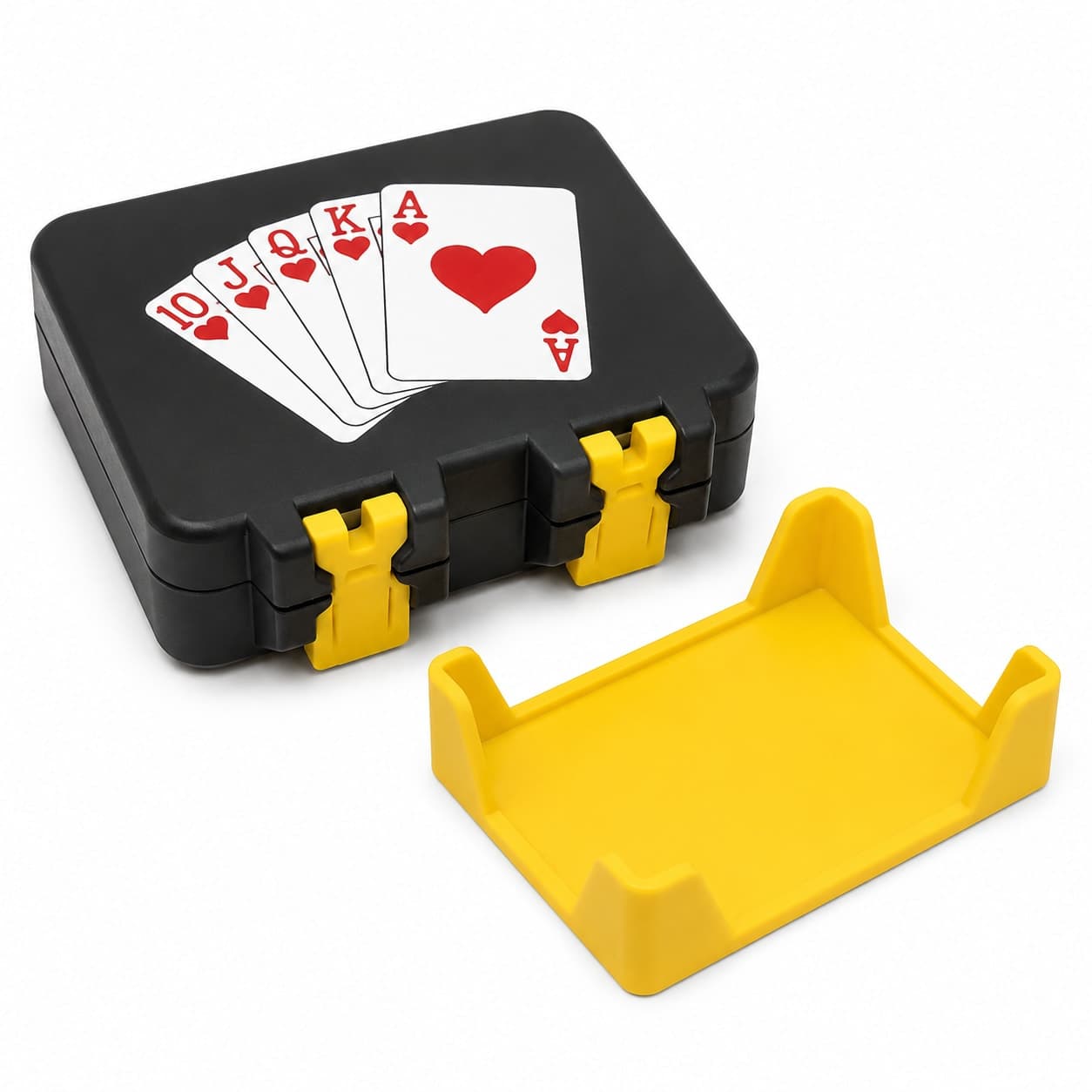 Playing Card Storage Case with Removable Holder, Compact Card Organizer Box for Standard Playing Cards, Portable Travel Card Deck Box for Game Night, Home & Family Games, Black & Yellow