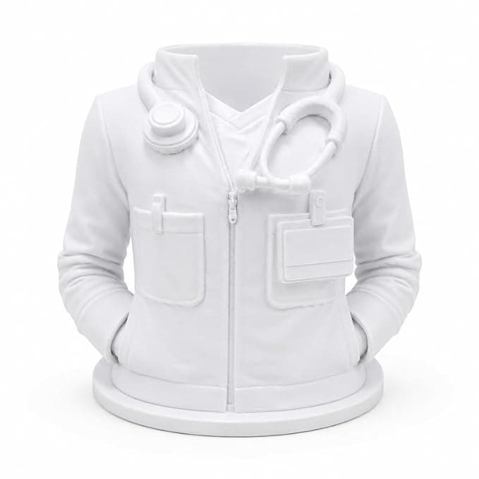 Doctor Coat Design Pen Holder for Desk - White Medical Desk Organizer