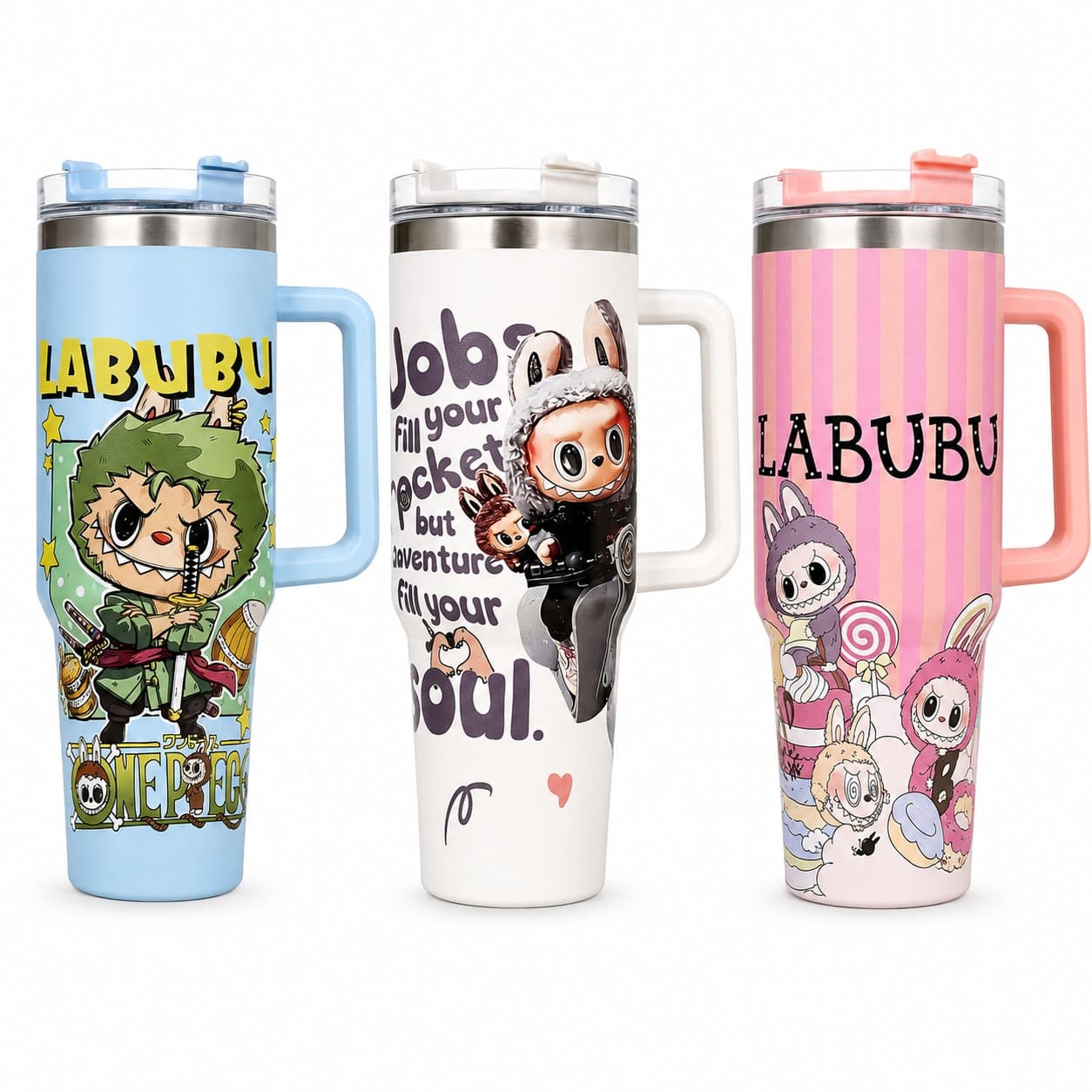 Labubu Inspired 40oz Stainless Steel Tumbler with Handle, Lid & Straw