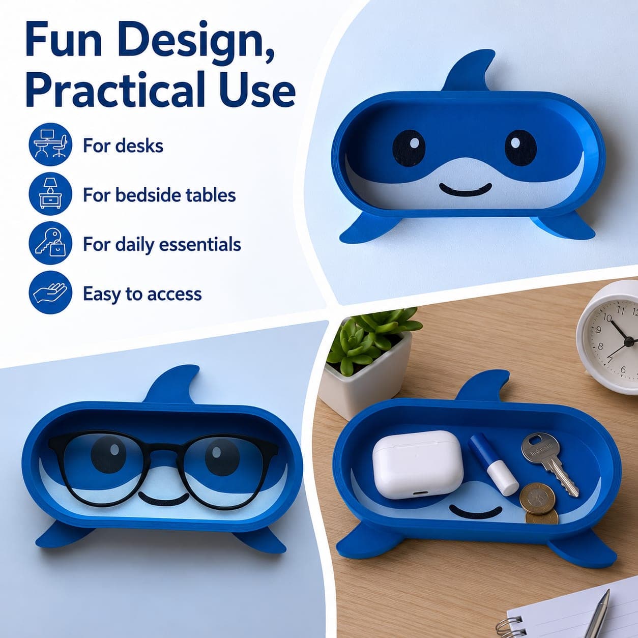 Whale Eyeglasses Holder Tray for Desk & Bedside Organizer