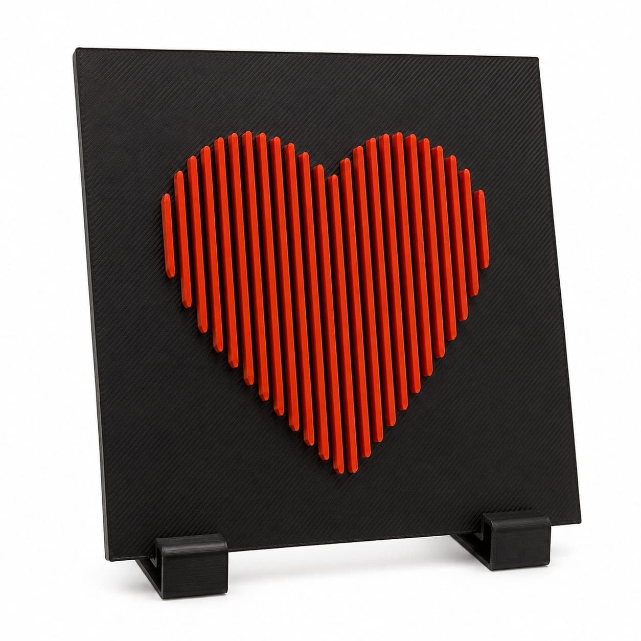 3D Printed Heart Panel with Stands, Red & Black Tabletop Decor